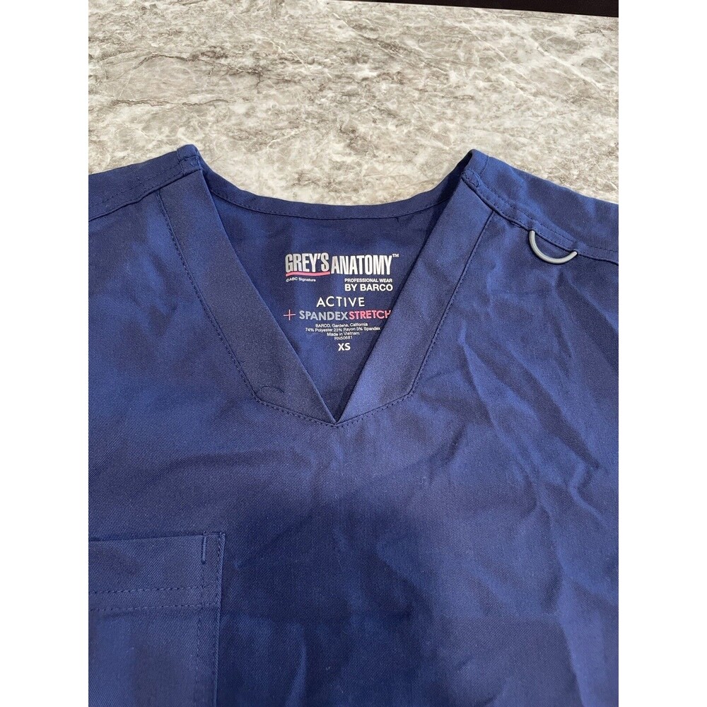 Grey’s Anatomy Scrub Top Womens XS Blue Short Sleeve V Neck Nursing Medical NWT - Picture 3 of 4